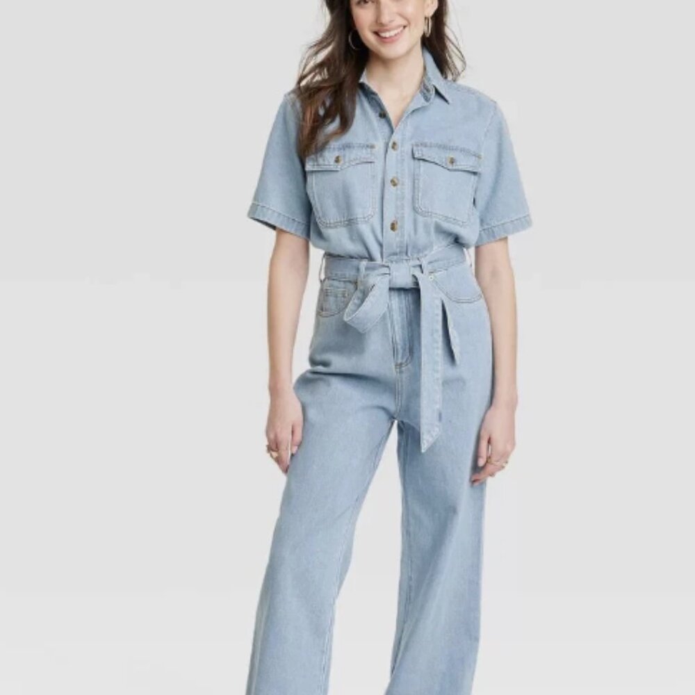 Women's Short Sleeve Jumpsuit - Universal Thread™ Light Wash